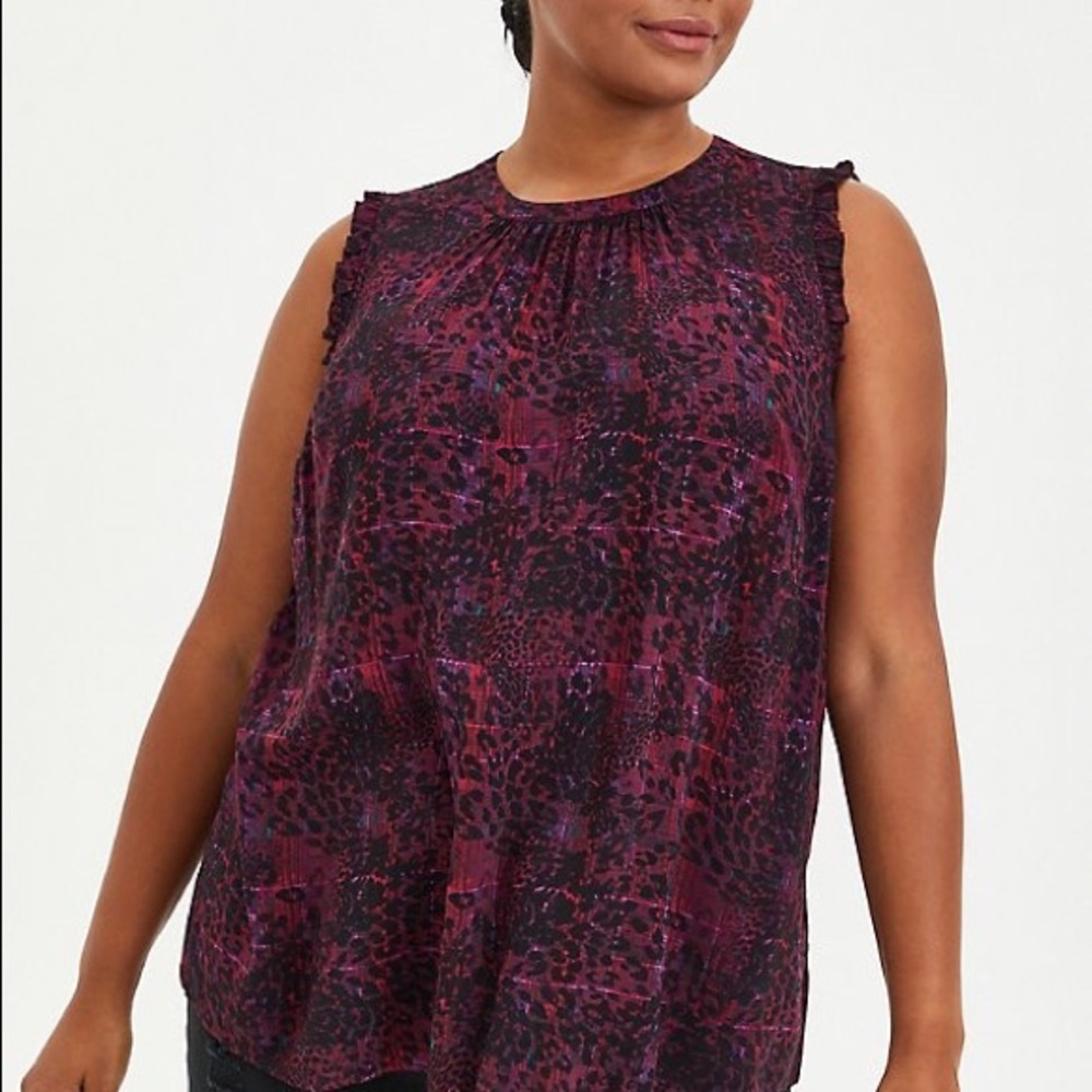NEW WITH TAGS TORRID MOCK NECK TANK BLOUSE/TOP - CHALLIS LEOPARD PLAID